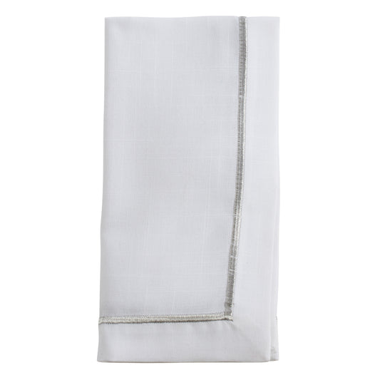 Silver Embroidered Line Design Napkins 100% Polyester, 20 Inch Square (4 pcs.)