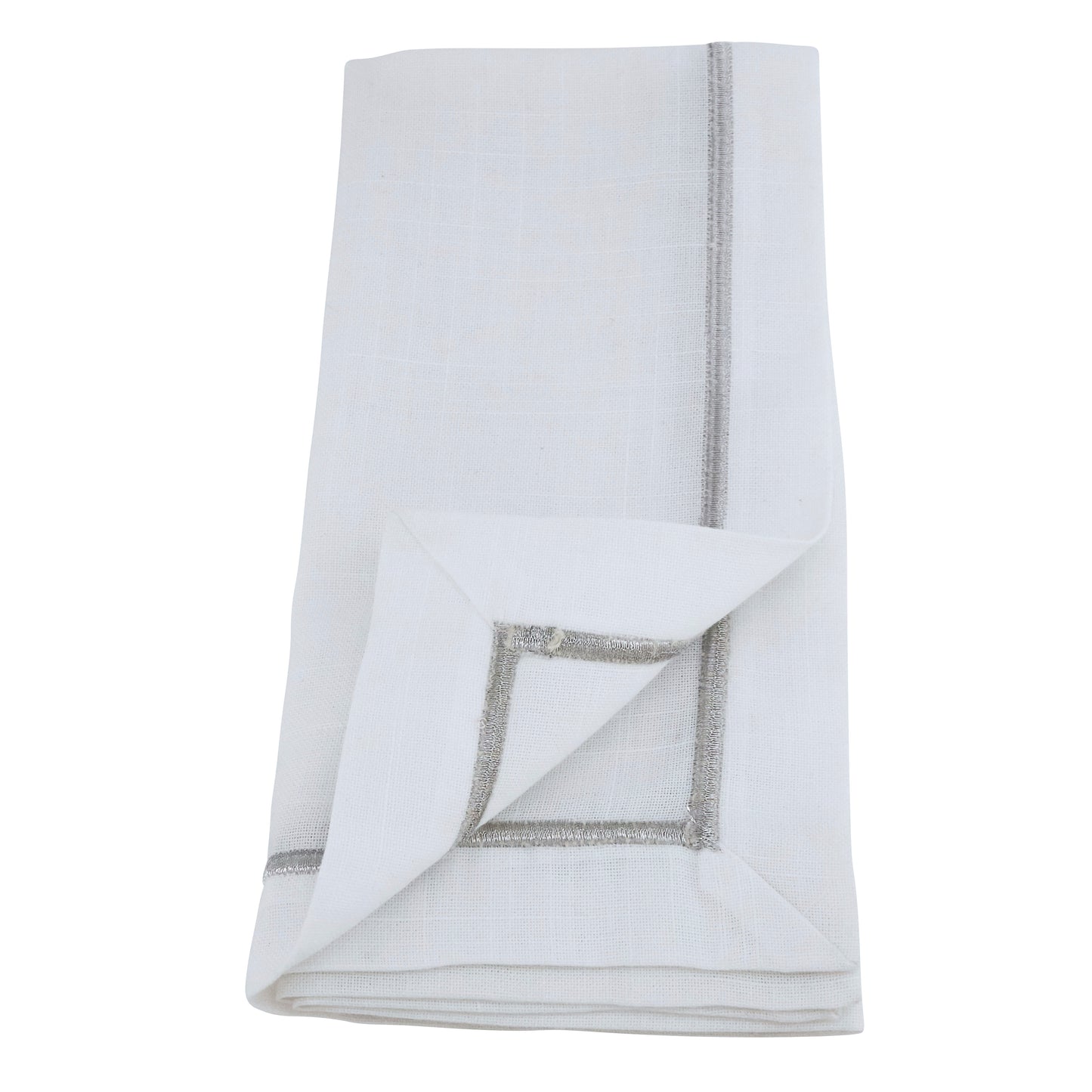 Silver Embroidered Line Design Napkins 100% Polyester, 20 Inch Square (4 pcs.)
