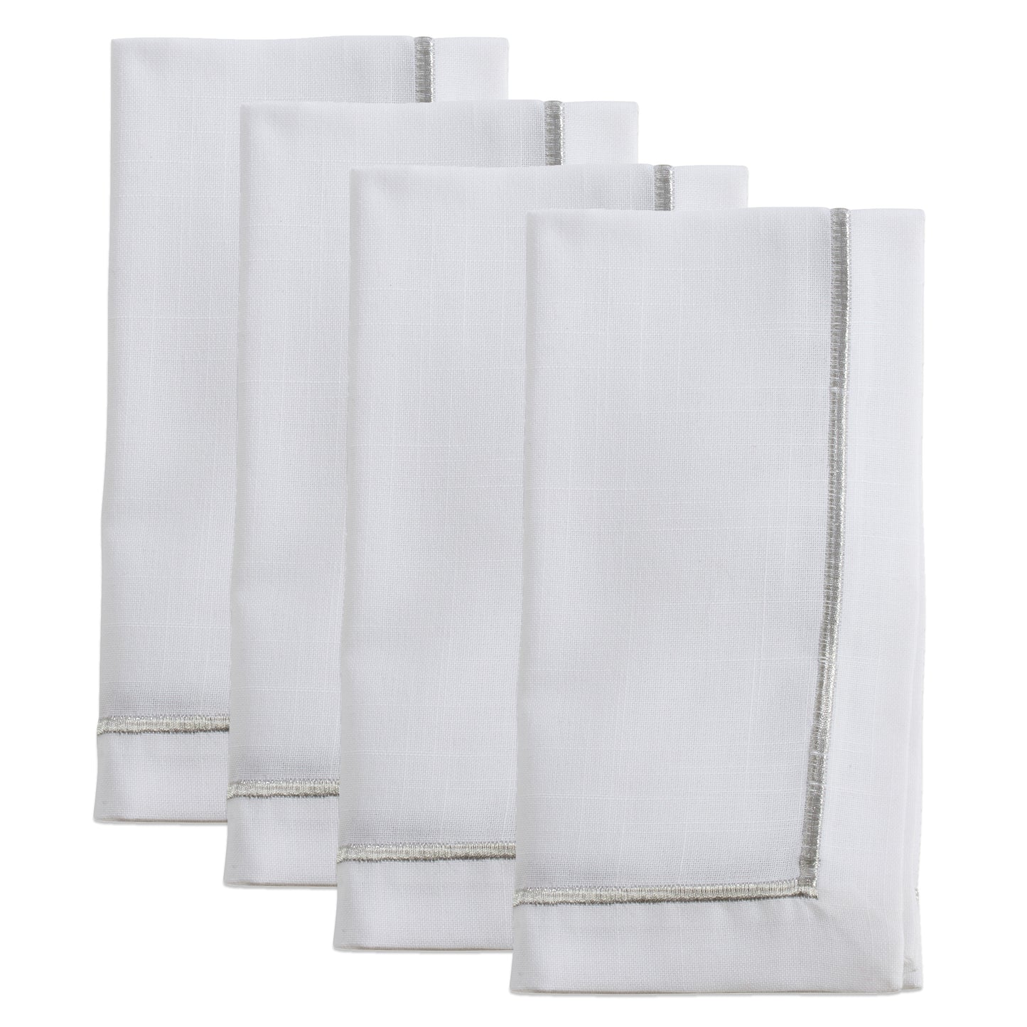Silver Embroidered Line Design Napkins 100% Polyester, 20 Inch Square (4 pcs.)