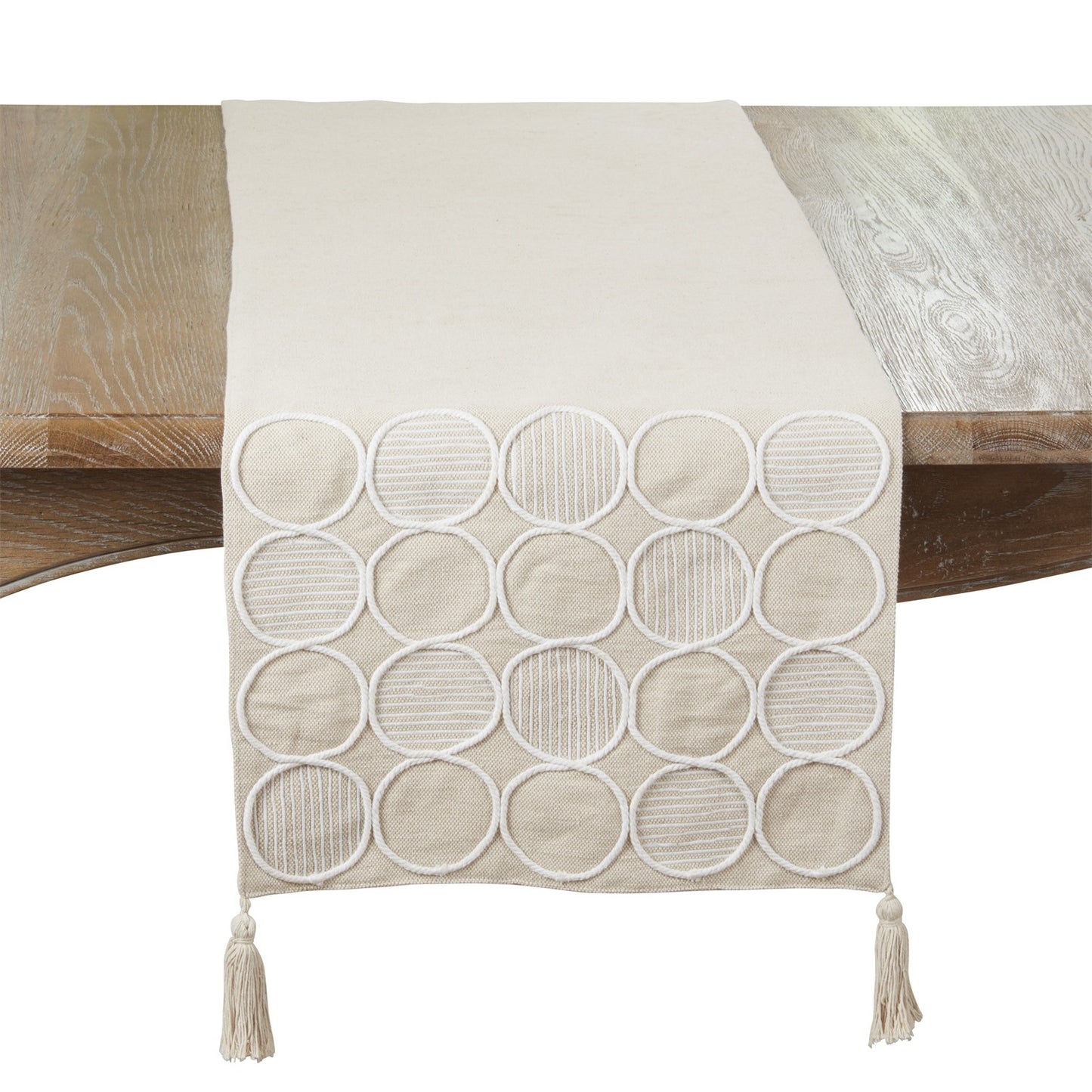 Everyday / All Season Natural Beige Circles Table Runner, 100% cotton
