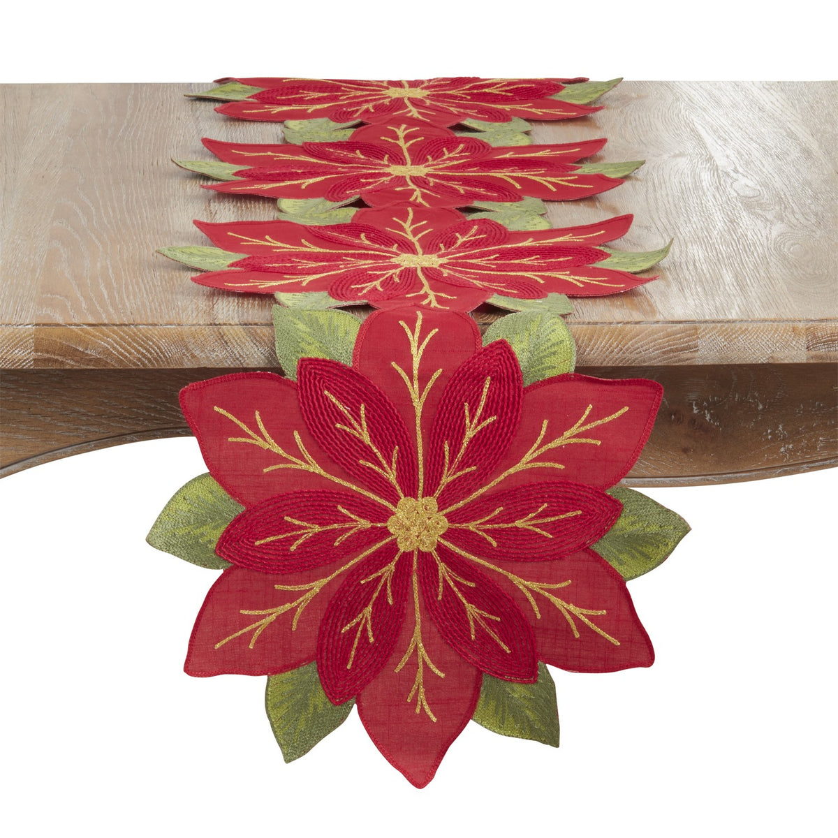 Christmas Red Poinsettia Table Runner, 100% Polyester