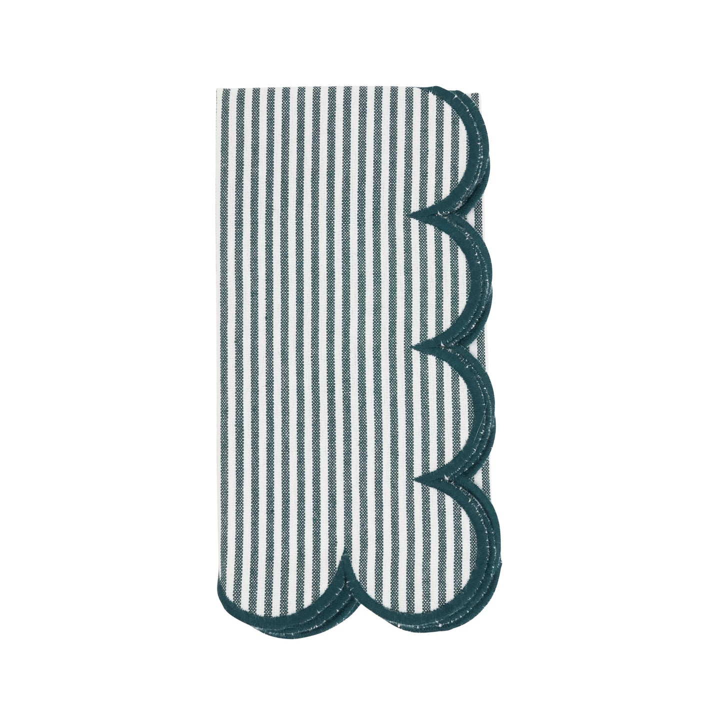 Green Striped Scalloped Napkins 100% cotton, 20 Inch Square (4 pcs.)