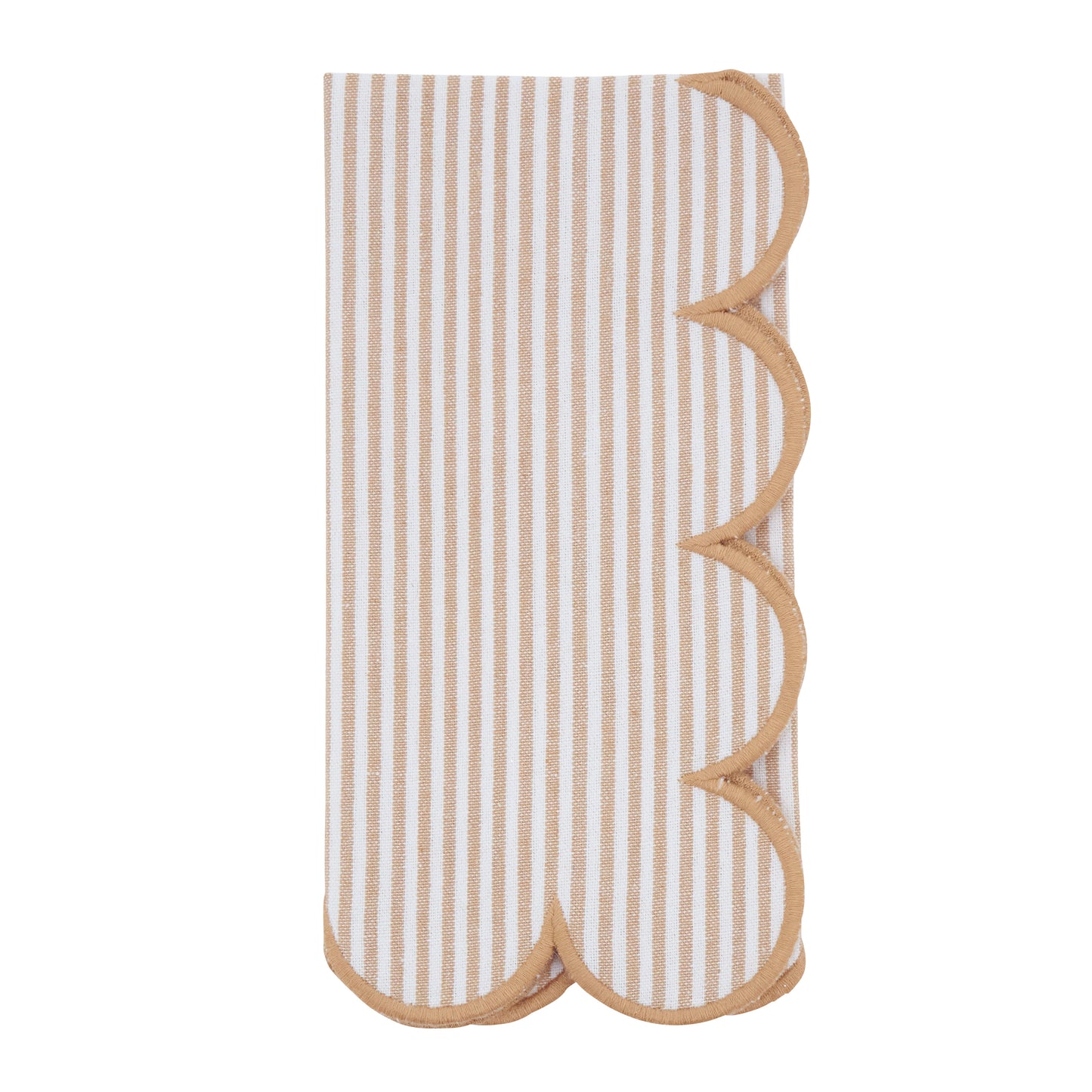 Natural Striped Scalloped Napkins 100% cotton, 20 Inch Square (4 pcs.)
