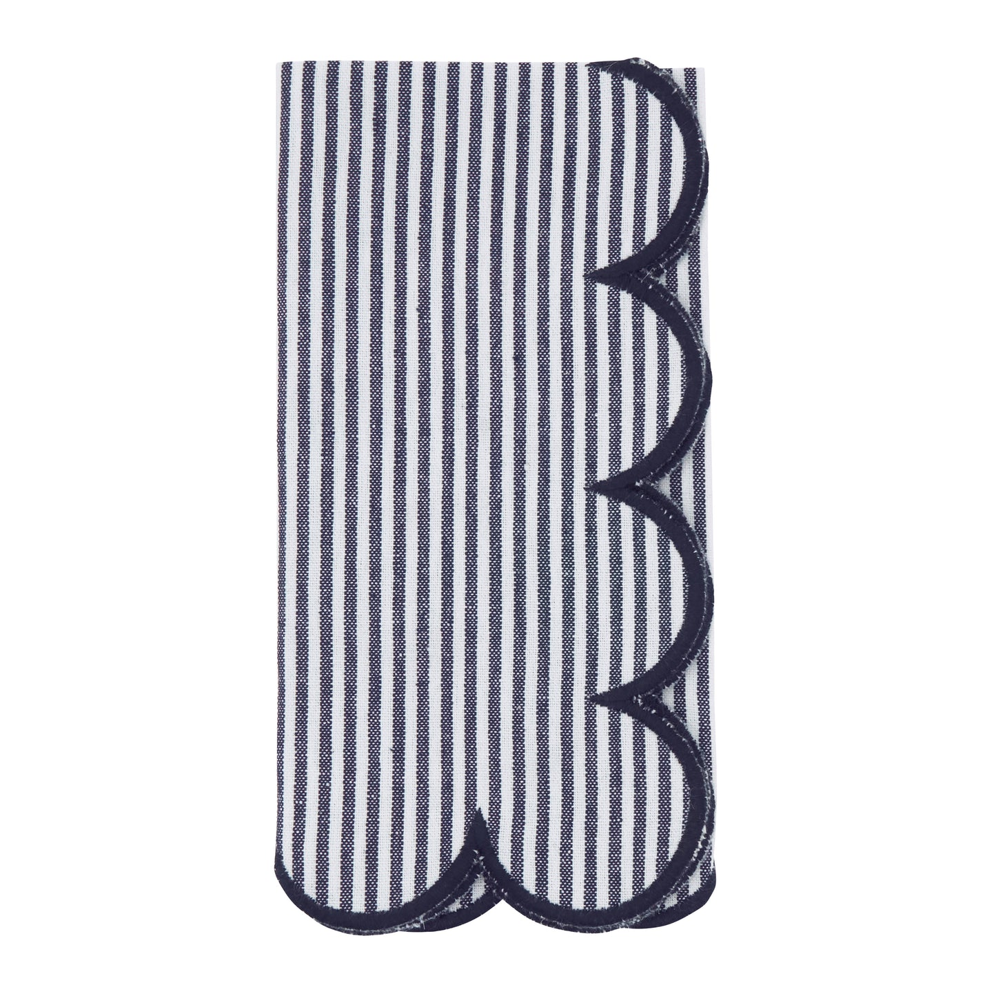 Navy Blue Striped Scalloped Napkins 100% cotton, 20 Inch Square (4 pcs.)