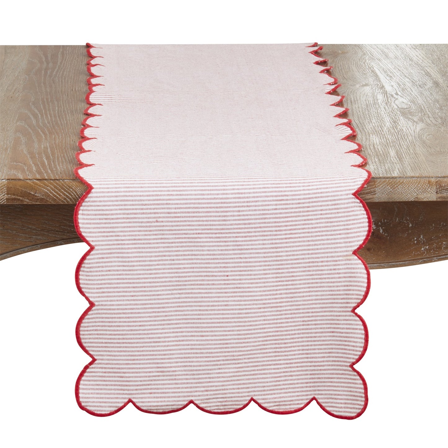 Everyday / All Season Red Striped Scalloped Table Runner, 100% cotton