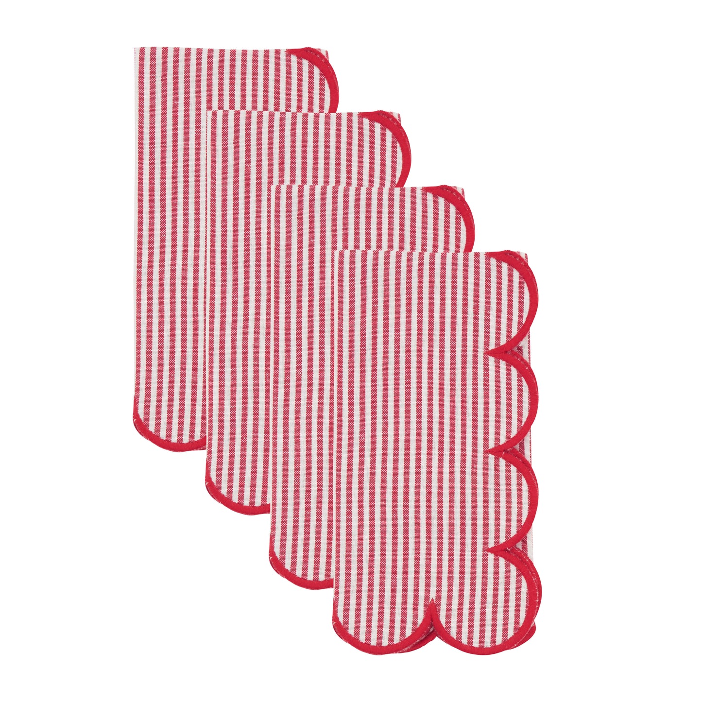 Red Striped Scalloped Napkins 100% cotton, 20 Inch Square (4 pcs.)
