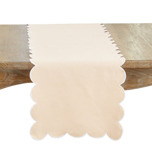 Everyday / All Season Pink Blush Scalloped Table Runner, 100% cotton
