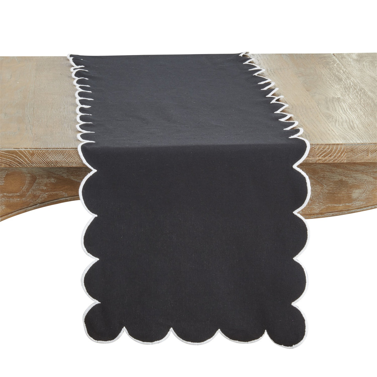 Everyday / All Season Black Scalloped Table Runner, 100% cotton