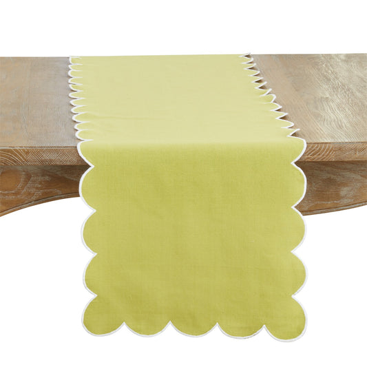 Everyday / All Season Kiwi Green Scalloped Table Runner, 100% cotton