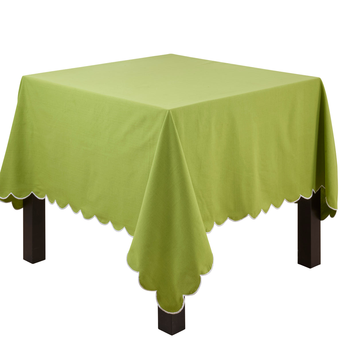 Kiwi Green  Scalloped Tablecloth  100% cotton