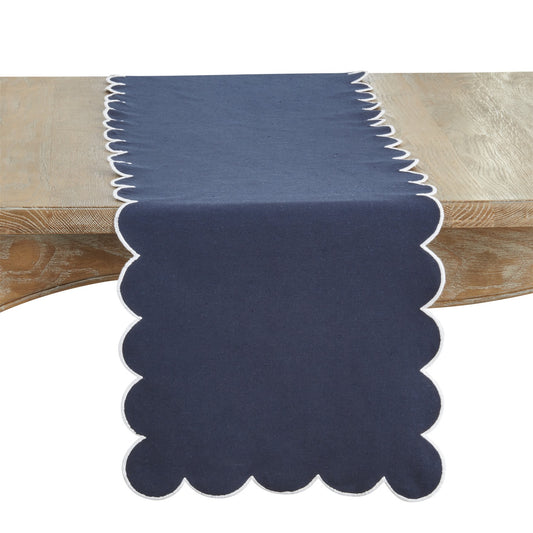 Everyday / All Season Navy Blue Scalloped Table Runner, 100% cotton
