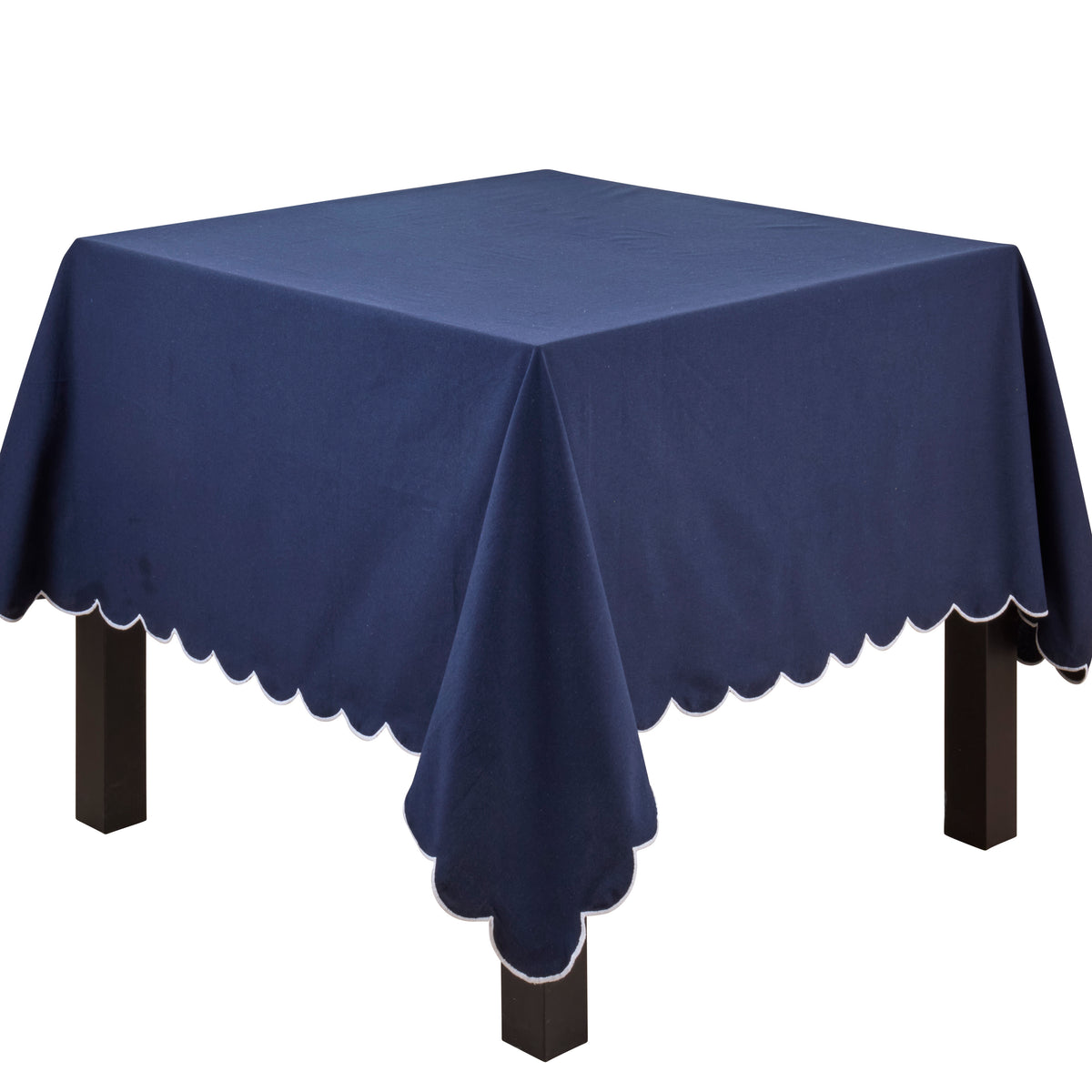Navy Blue  Scalloped Tablecloth  100% cotton