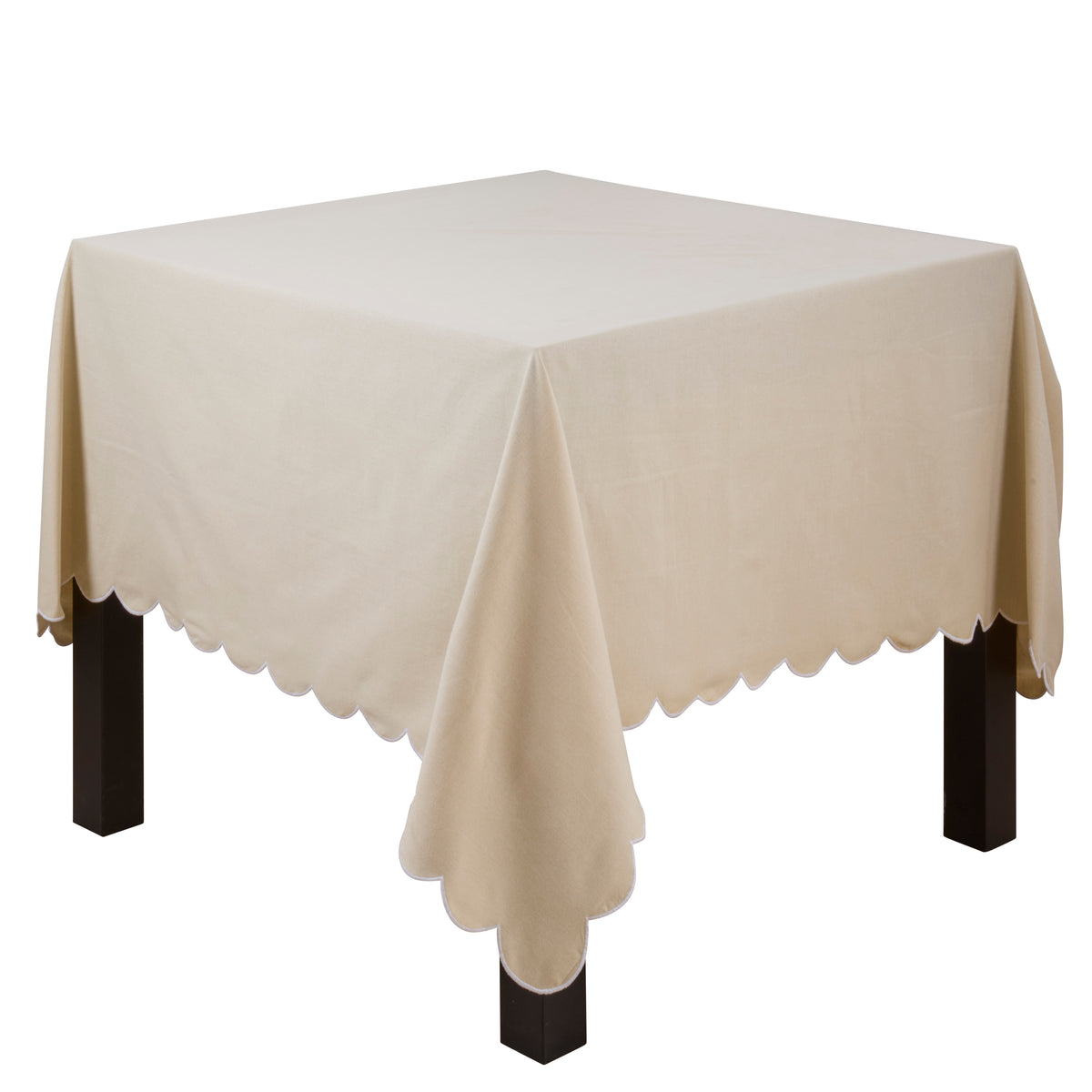 Natural Beige  Scalloped Tablecloth  100% cotton