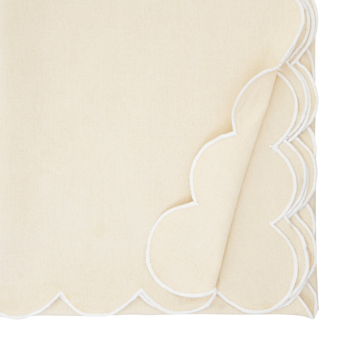 Natural Beige  Scalloped Tablecloth  100% cotton