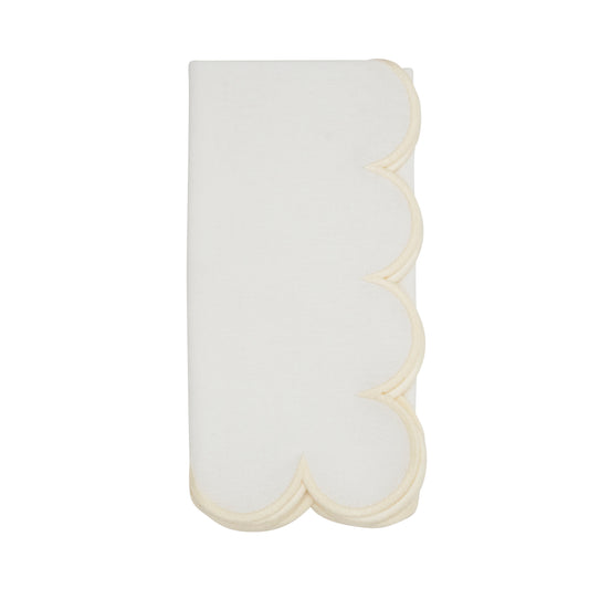 Natural/White Scalloped Napkins 100% cotton, 20 Inch Square (4 pcs.)