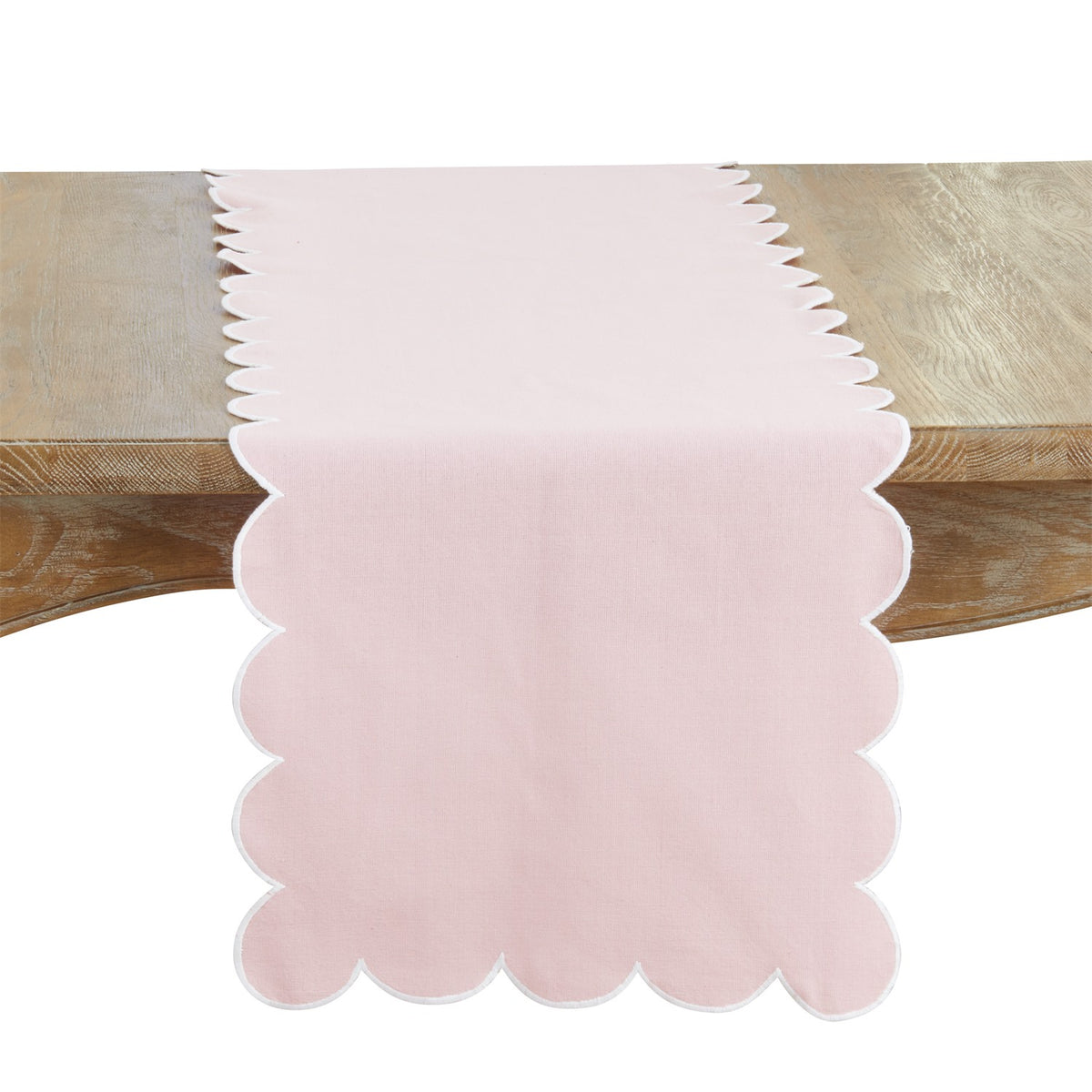 Everyday / All Season Pink Scalloped Table Runner, 100% cotton