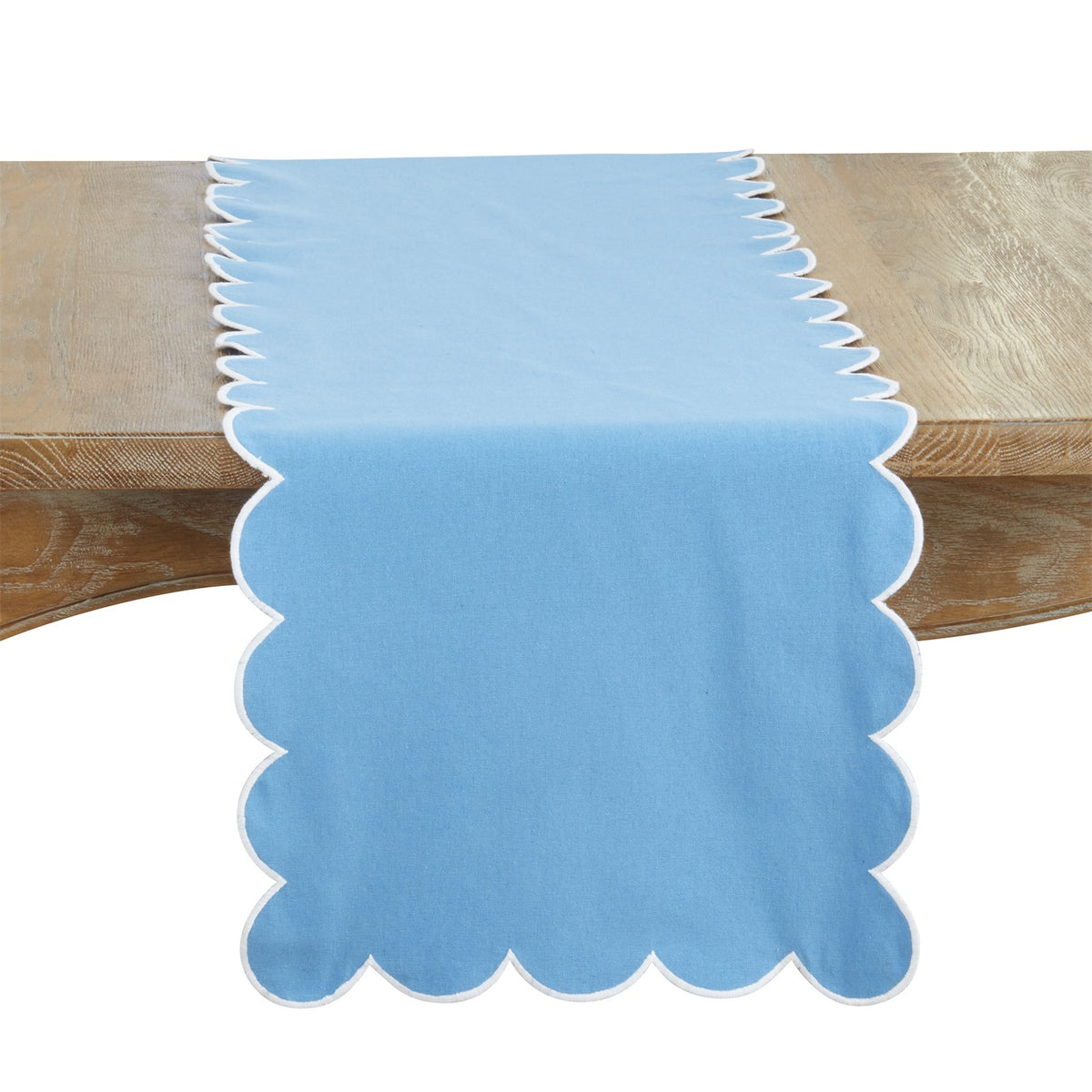Everyday / All Season Periwinkle Blue Scalloped Table Runner, 100% cotton