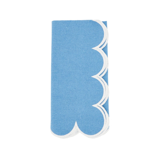 Periwinkle Blue Scalloped Napkins 100% cotton, 20 Inch Square (4 pcs.)