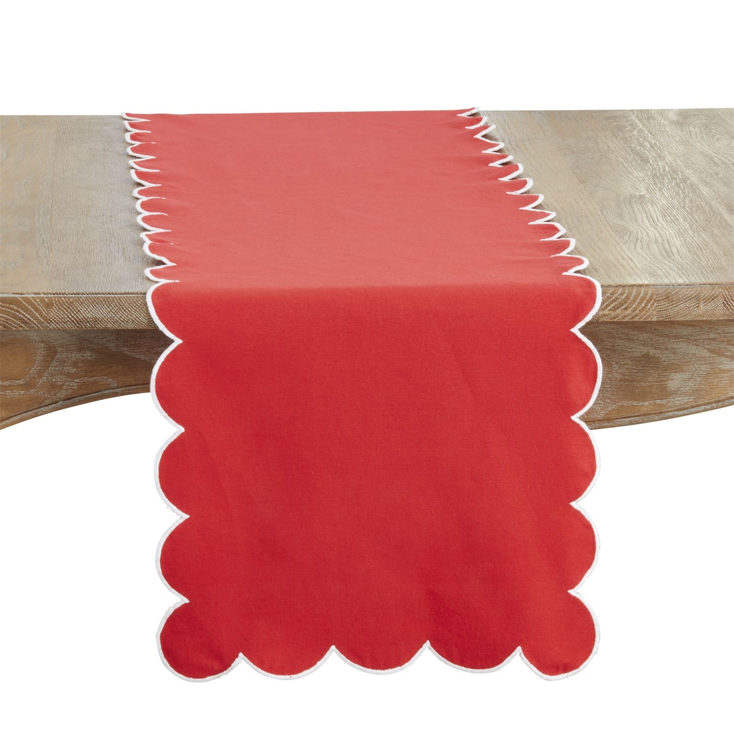 Everyday / All Season Red Scalloped Table Runner, 100% cotton