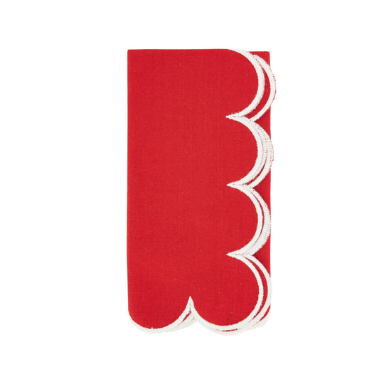 Red Scalloped Napkins 100% cotton, 20 Inch Square (4 pcs.)
