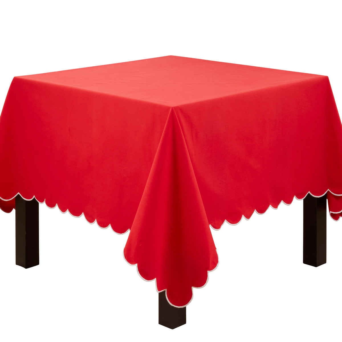 Red  Scalloped Tablecloth  100% cotton
