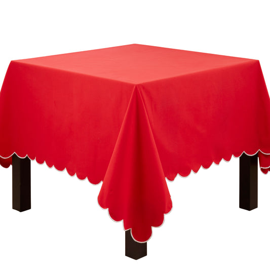 Red  Scalloped Tablecloth  100% cotton