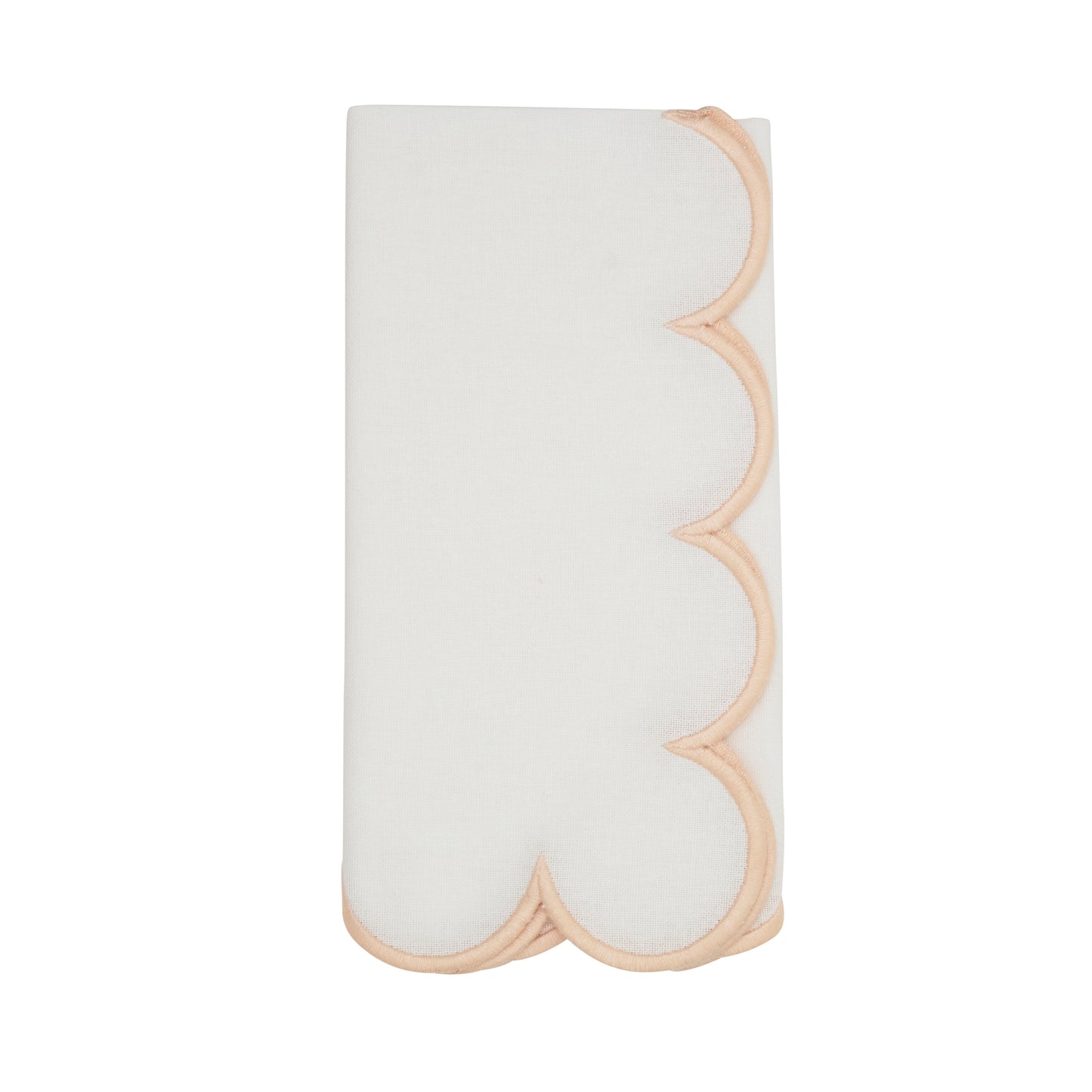 White/Blush Scalloped Napkins 100% cotton, 20 Inch Square (4 pcs.)