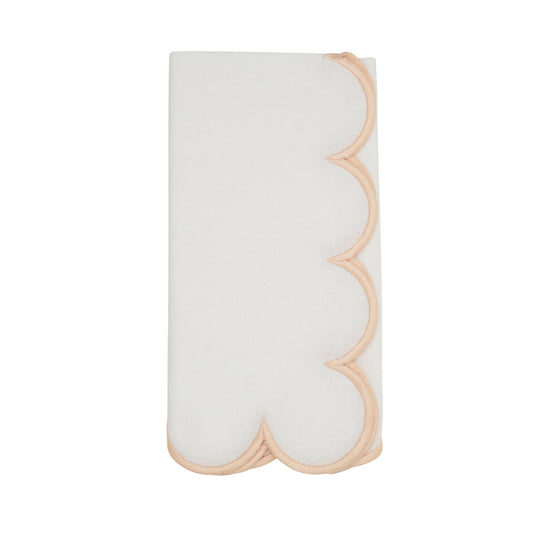 White/Blush Scalloped Napkins 100% cotton, 20 Inch Square (4 pcs.)