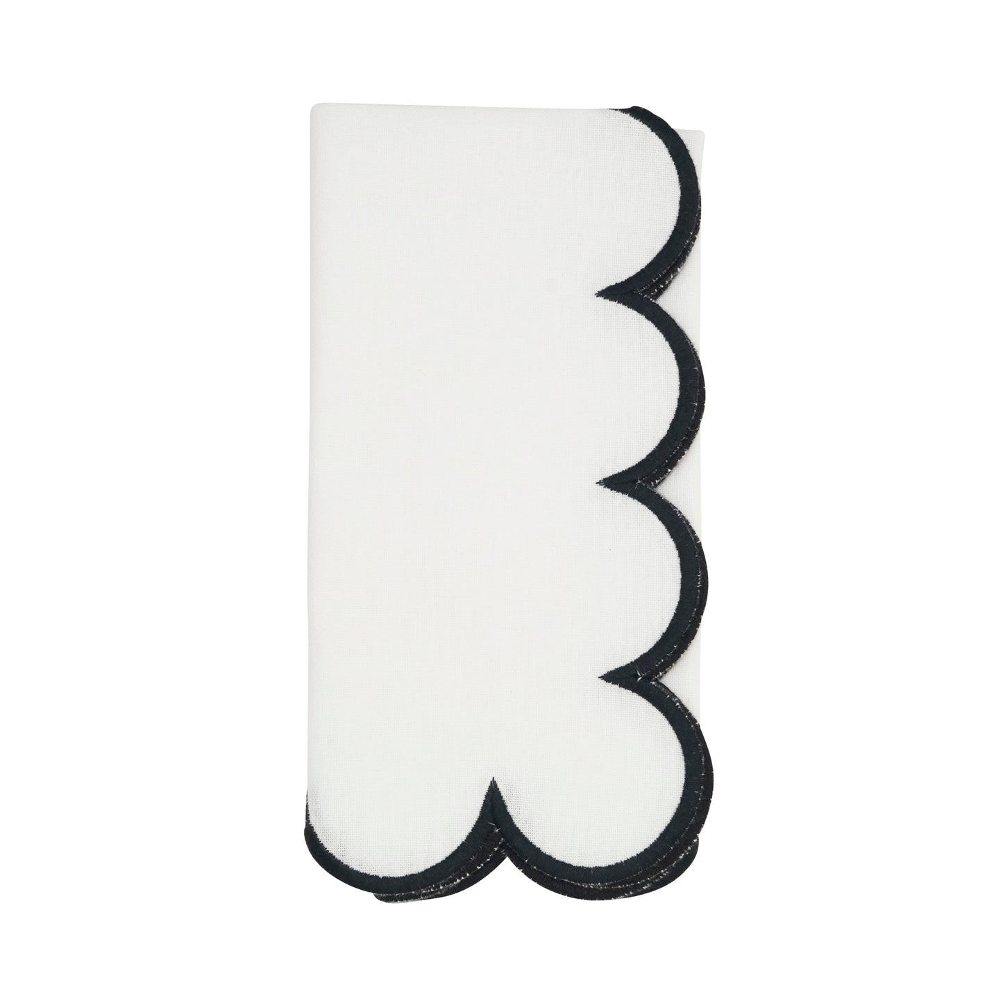 White/Black Scalloped Napkins 100% cotton, 20 Inch Square (4 pcs.)
