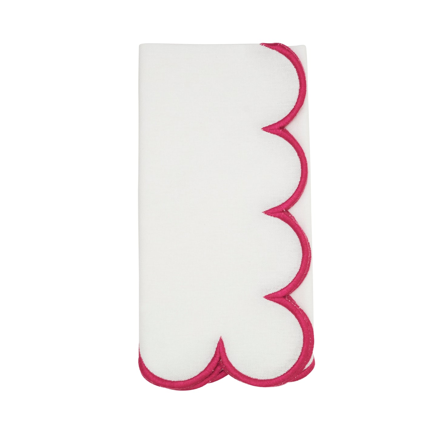 White/Fuchsia Scalloped Napkins 100% cotton, 20 Inch Square (4 pcs.)