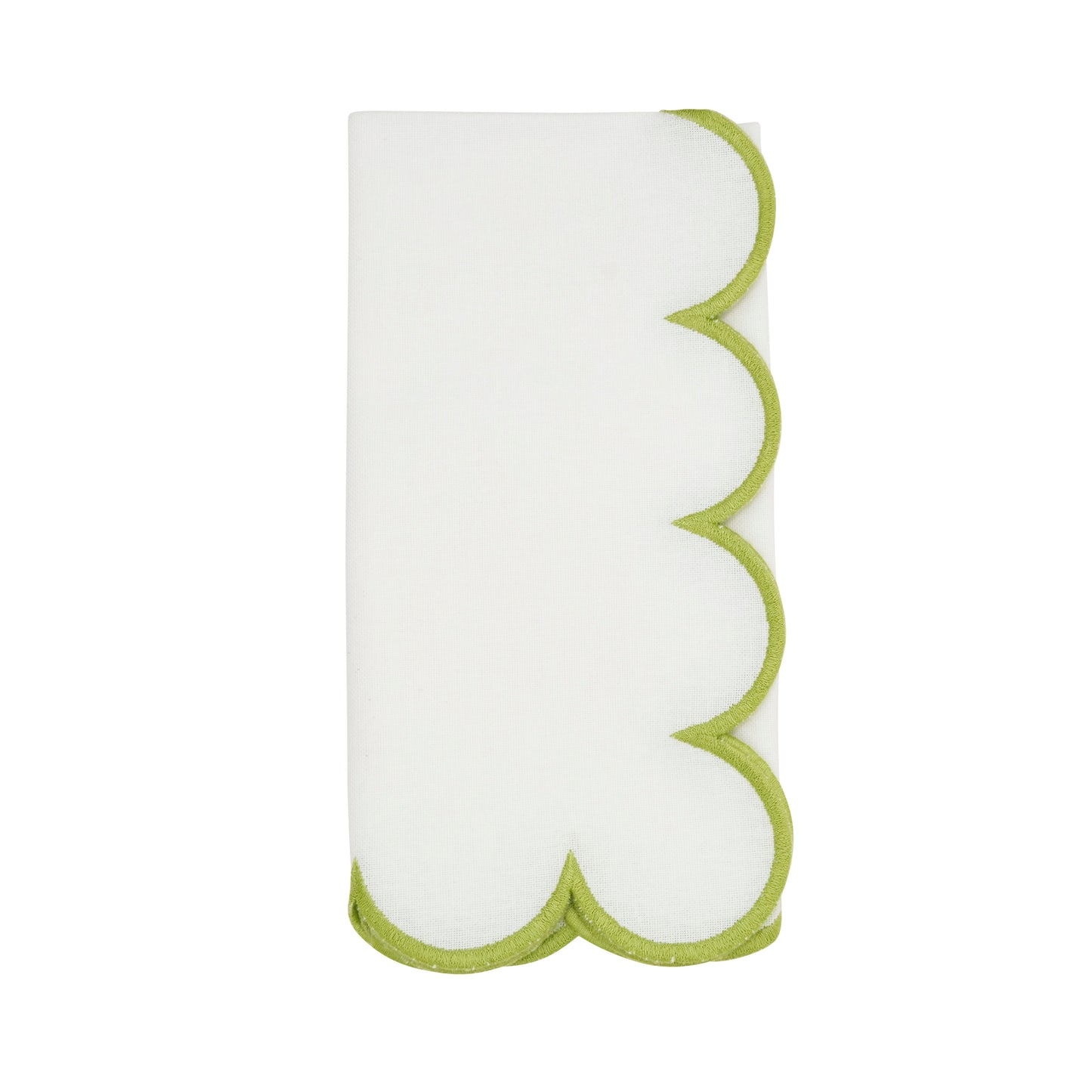 White/Kiwi Scalloped Napkins 100% cotton, 20 Inch Square (4 pcs.)