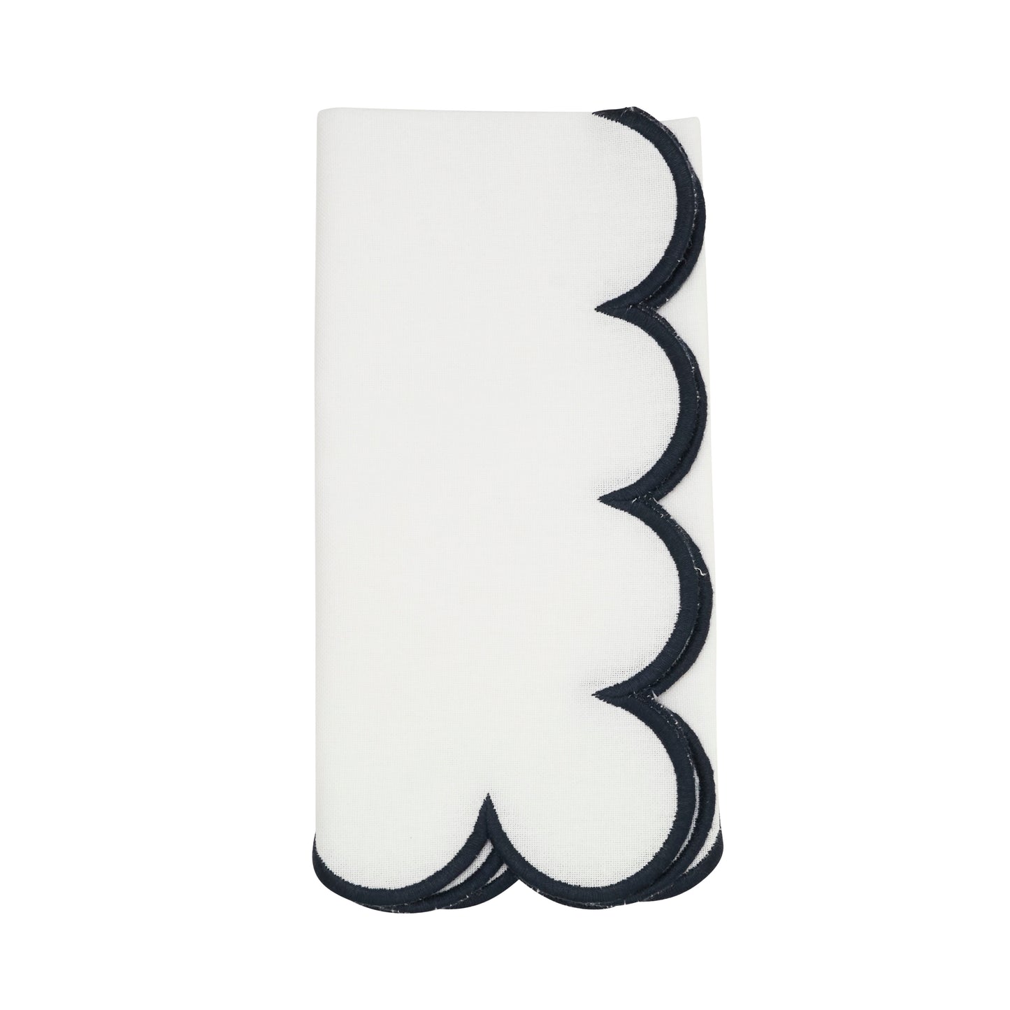White/Navy Blue Scalloped Napkins 100% cotton, 20 Inch Square (4 pcs.)