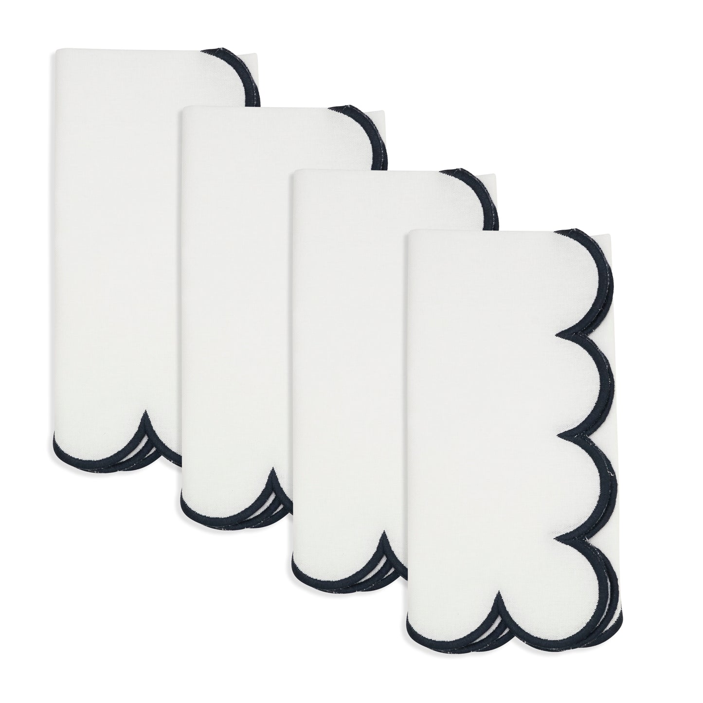 White/Navy Blue Scalloped Napkins 100% cotton, 20 Inch Square (4 pcs.)