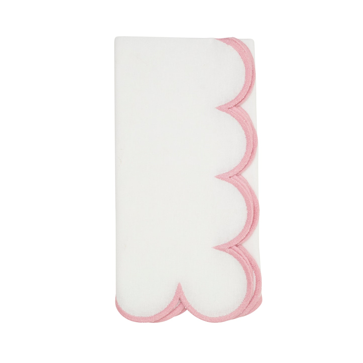 White/Pink Scalloped Napkins 100% cotton, 20 Inch Square (4 pcs.)