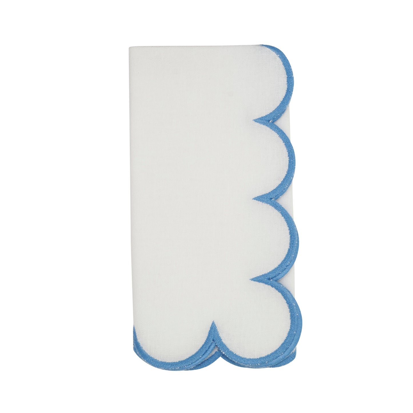 White/Blue Scalloped Napkins 100% cotton, 20 Inch Square (4 pcs.)