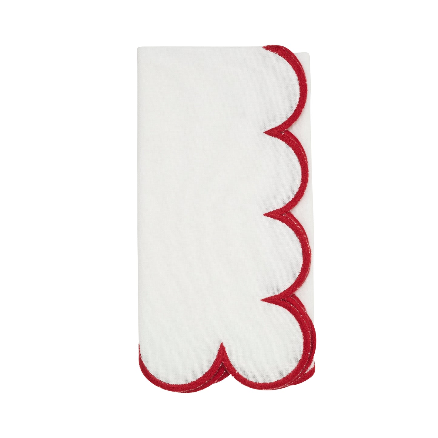 White/Red Scalloped Napkins 100% cotton, 20 Inch Square (4 pcs.)