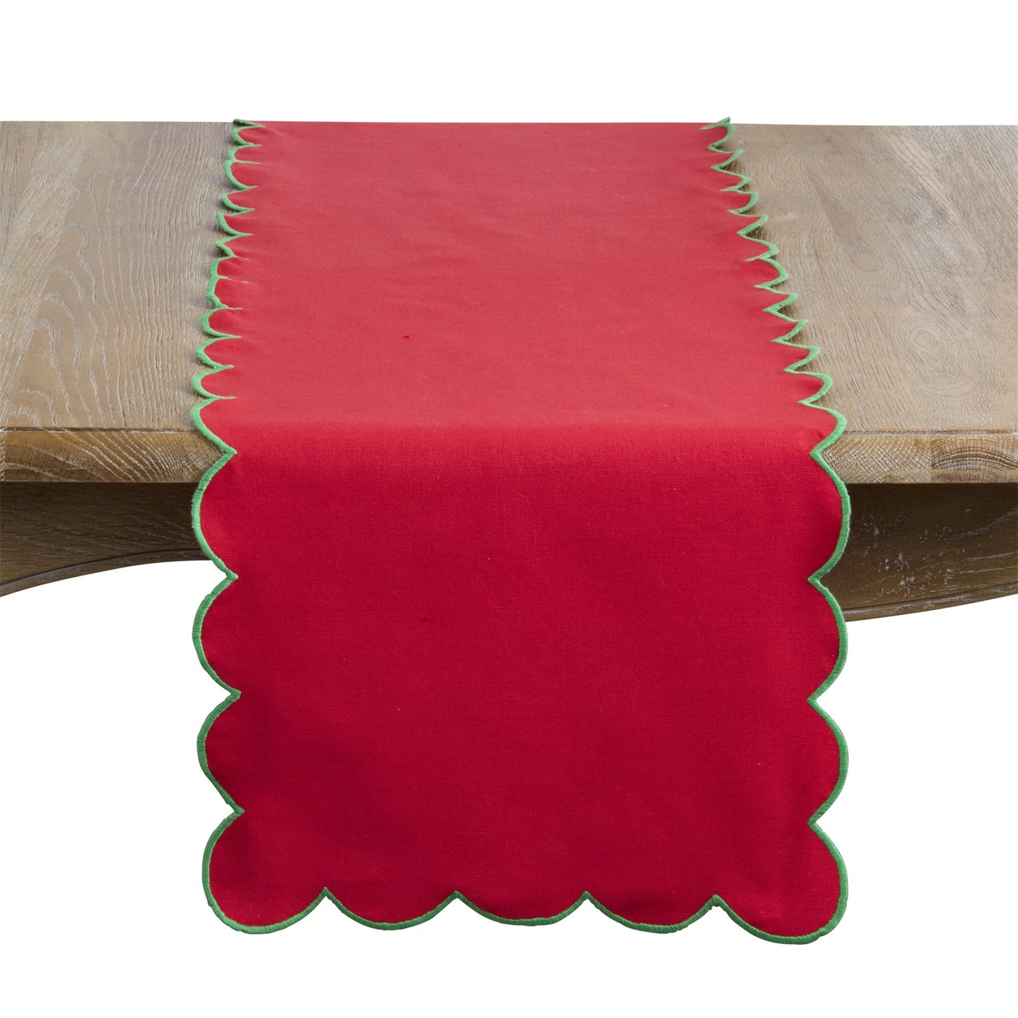 Everyday / All Season Red Scalloped Table Runner, 100% cotton