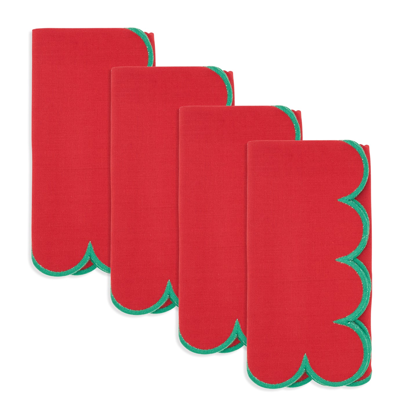Red Scalloped Napkins 100% cotton, 20 Inch Square (4 pcs.)