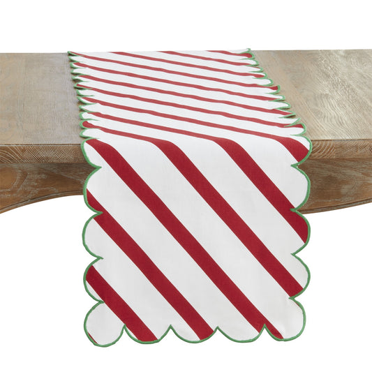 Everyday / All Season Green Scalloped Table Runner, 100% cotton