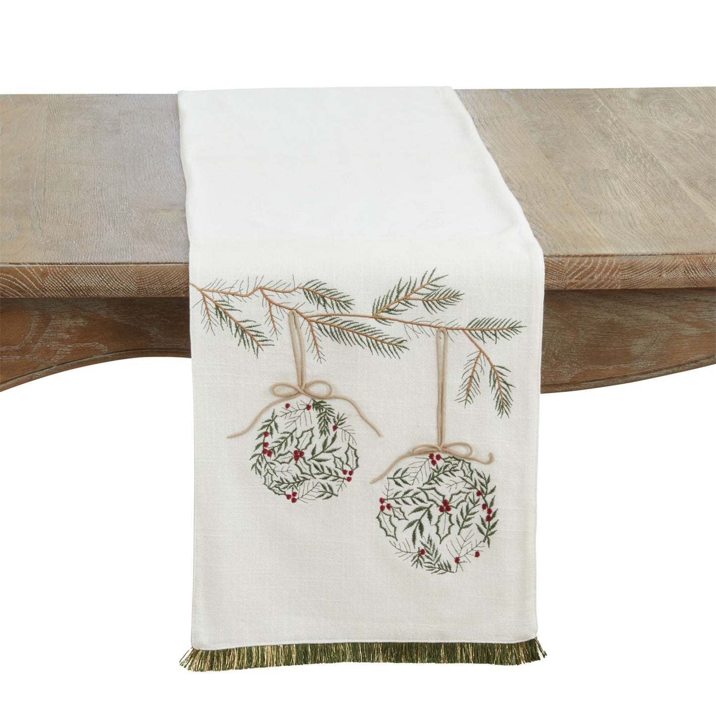 Christmas Ivory Off-White Ornament Table Runner, 100% cotton (exclusive of decoration)