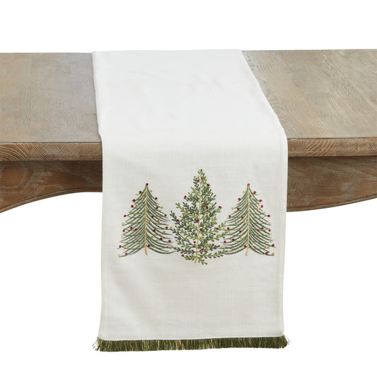Christmas Ivory Off-White Christmas Trees Table Runner, 100% cotton (exclusive of decoration)