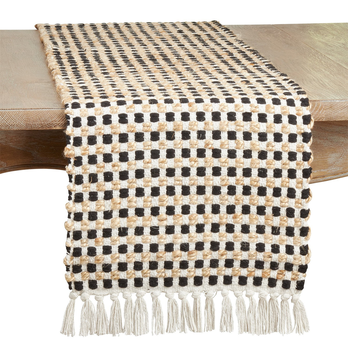 Everyday / All Season Black Checker Weave Table Runner, 60% cotton - 40% jute
