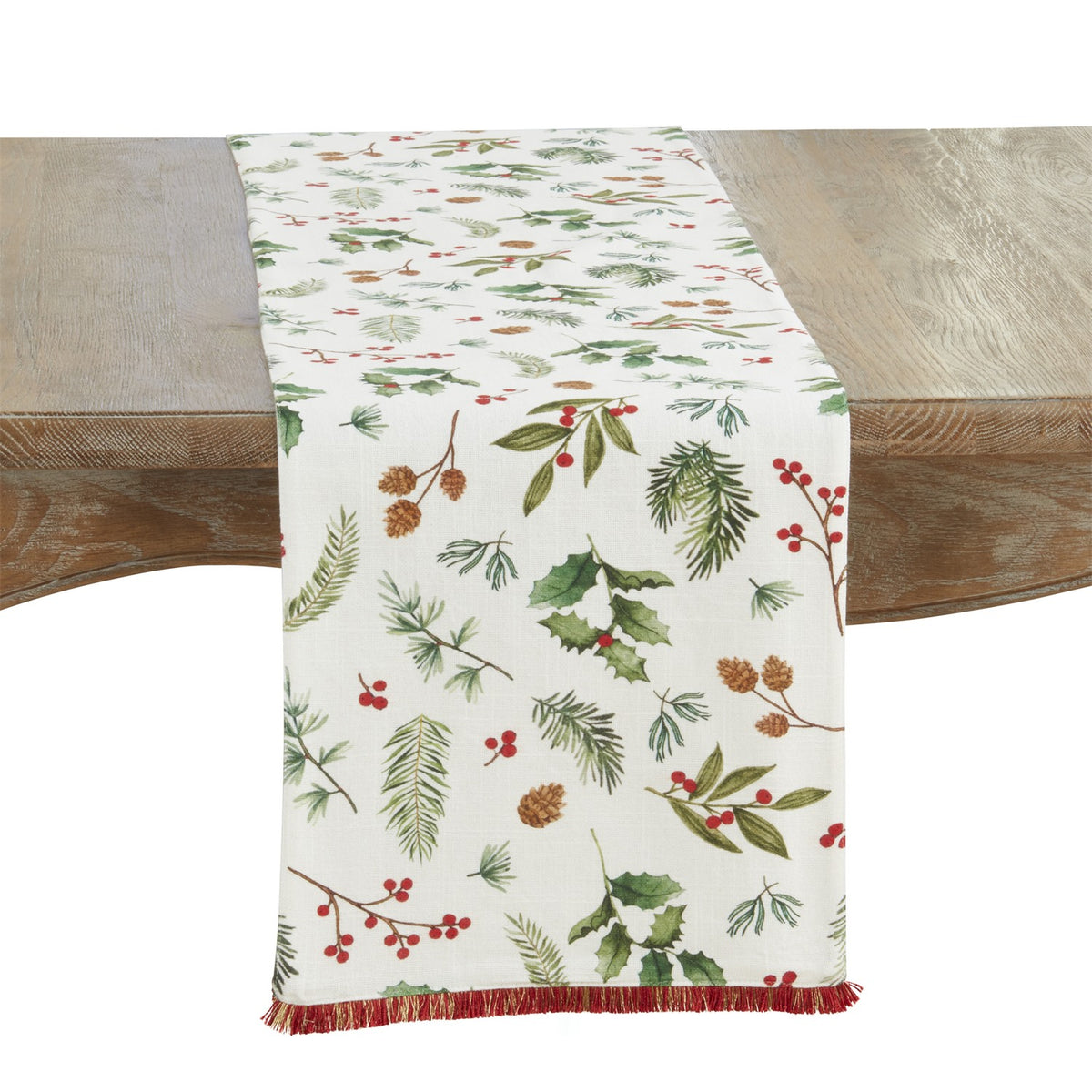Christmas Multi Holly Branch Table Runner, 100% cotton (exclusive of decoration)