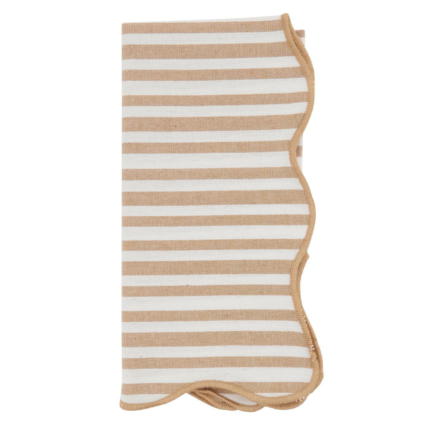 Natural Scalloped Stripe Napkins 100% cotton, 20 Inch Square (4 pcs.)