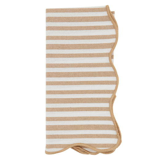 Natural Scalloped Stripe Napkins 100% cotton, 20 Inch Square (4 pcs.)