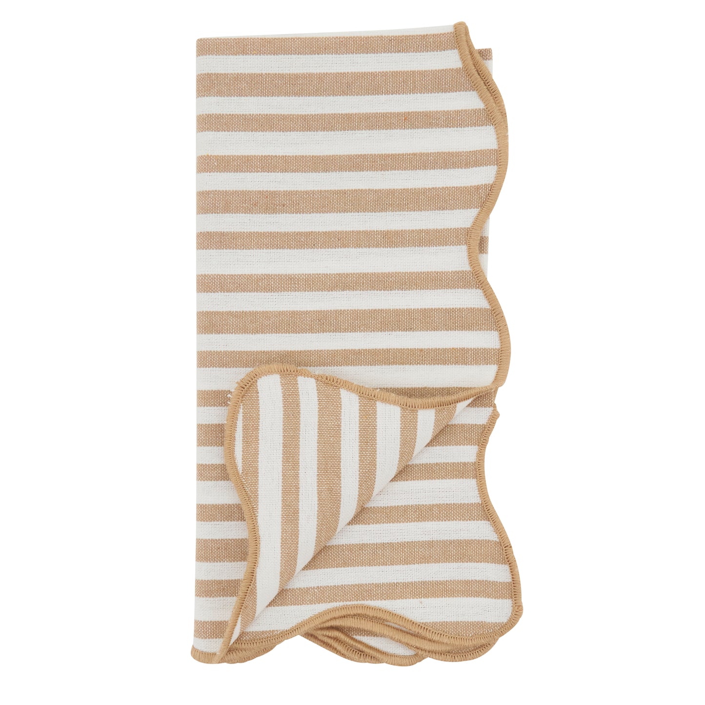 Natural Scalloped Stripe Napkins 100% cotton, 20 Inch Square (4 pcs.)