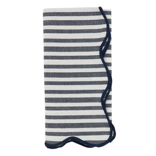 Navy Blue Scalloped Stripe Napkins 100% cotton, 20 Inch Square (4 pcs.)