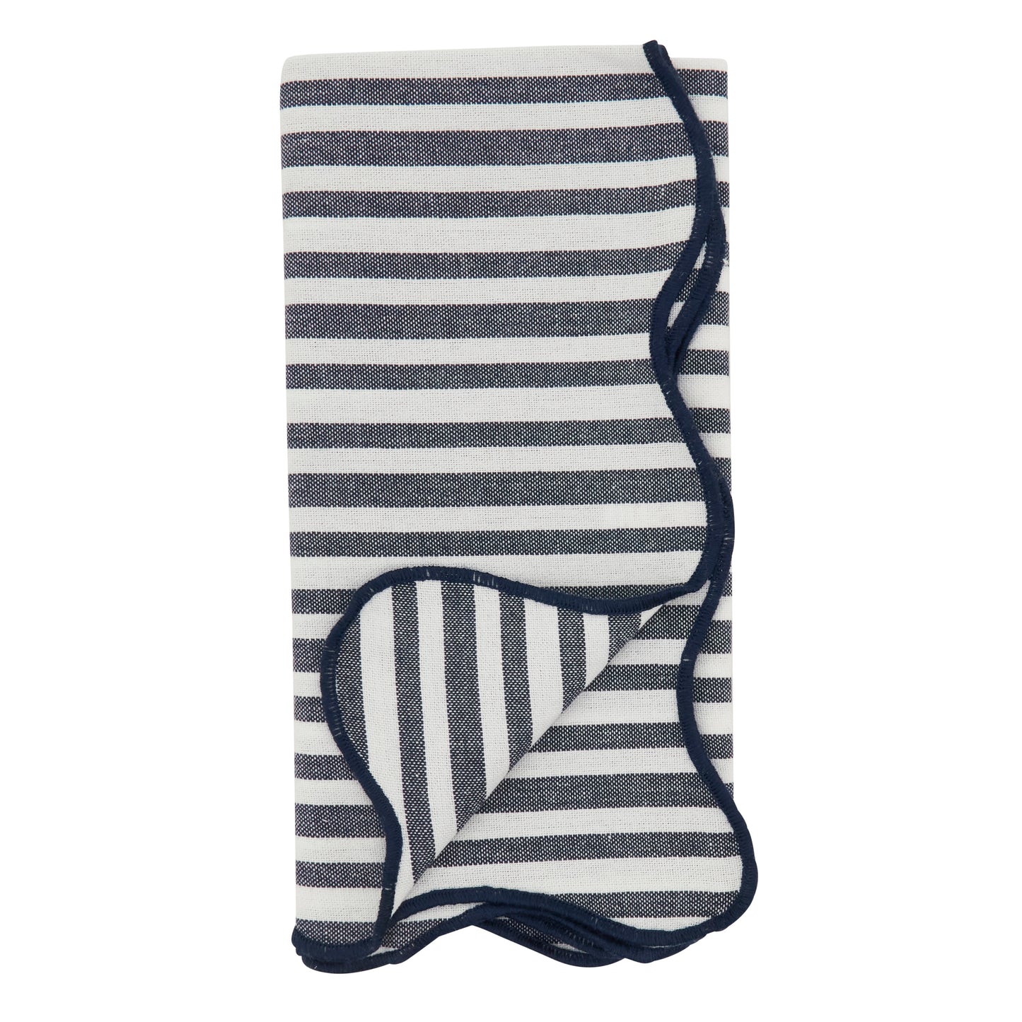 Navy Blue Scalloped Stripe Napkins 100% cotton, 20 Inch Square (4 pcs.)