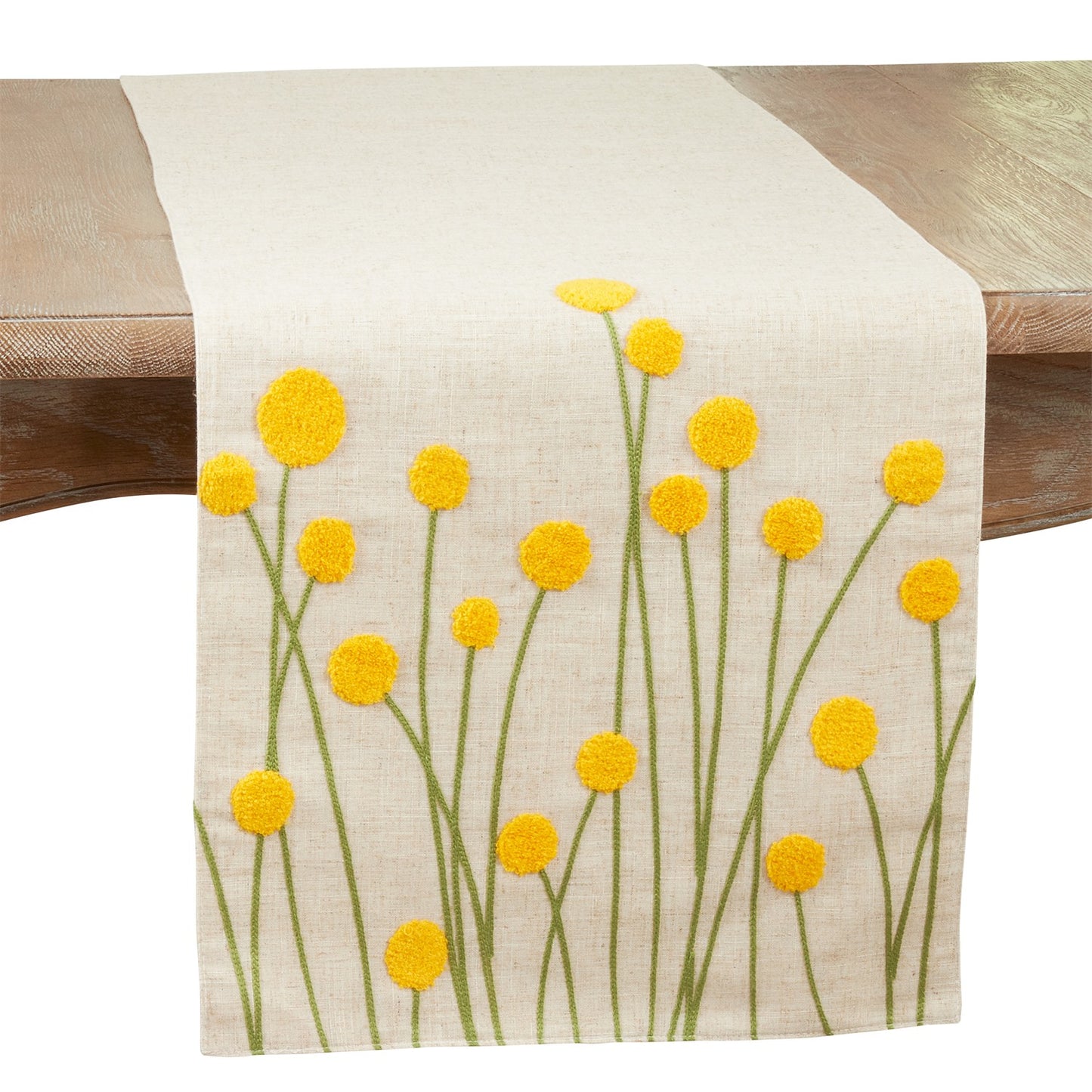 Everyday / All Season Natural Beige Embroidered Flowers Table Runner, 80% polyester - 20% linen