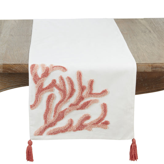 Everyday / All Season Coral Embroidered Coral Table Runner, 100% cotton